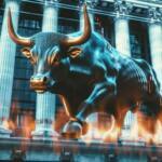 3d rendering financial neon bull scaled